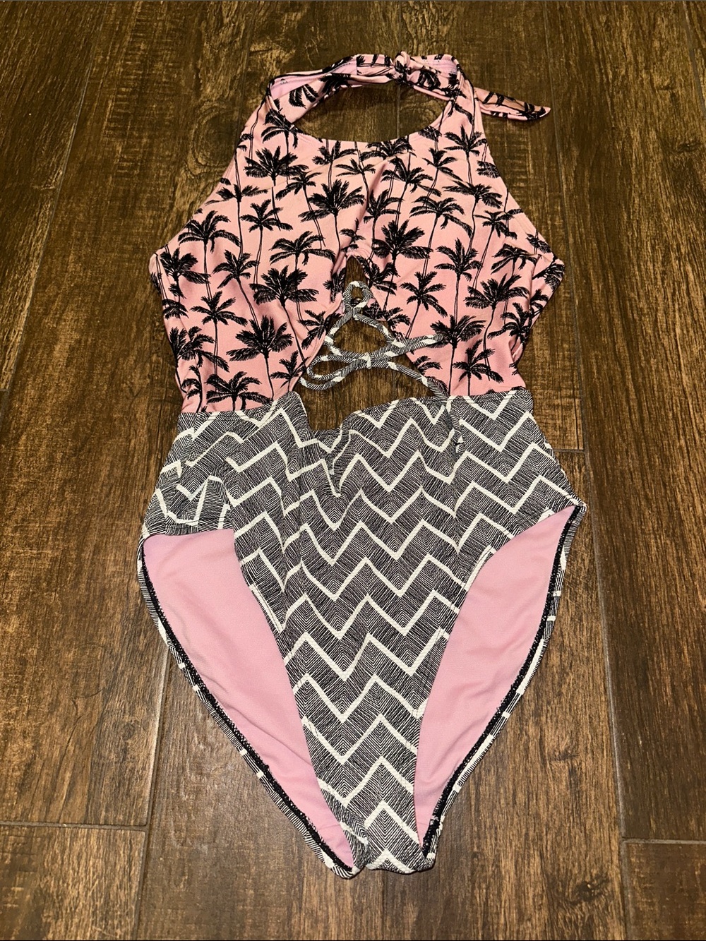 No Boundaries Pink and Black Palm Print One-Piece Swimsuit